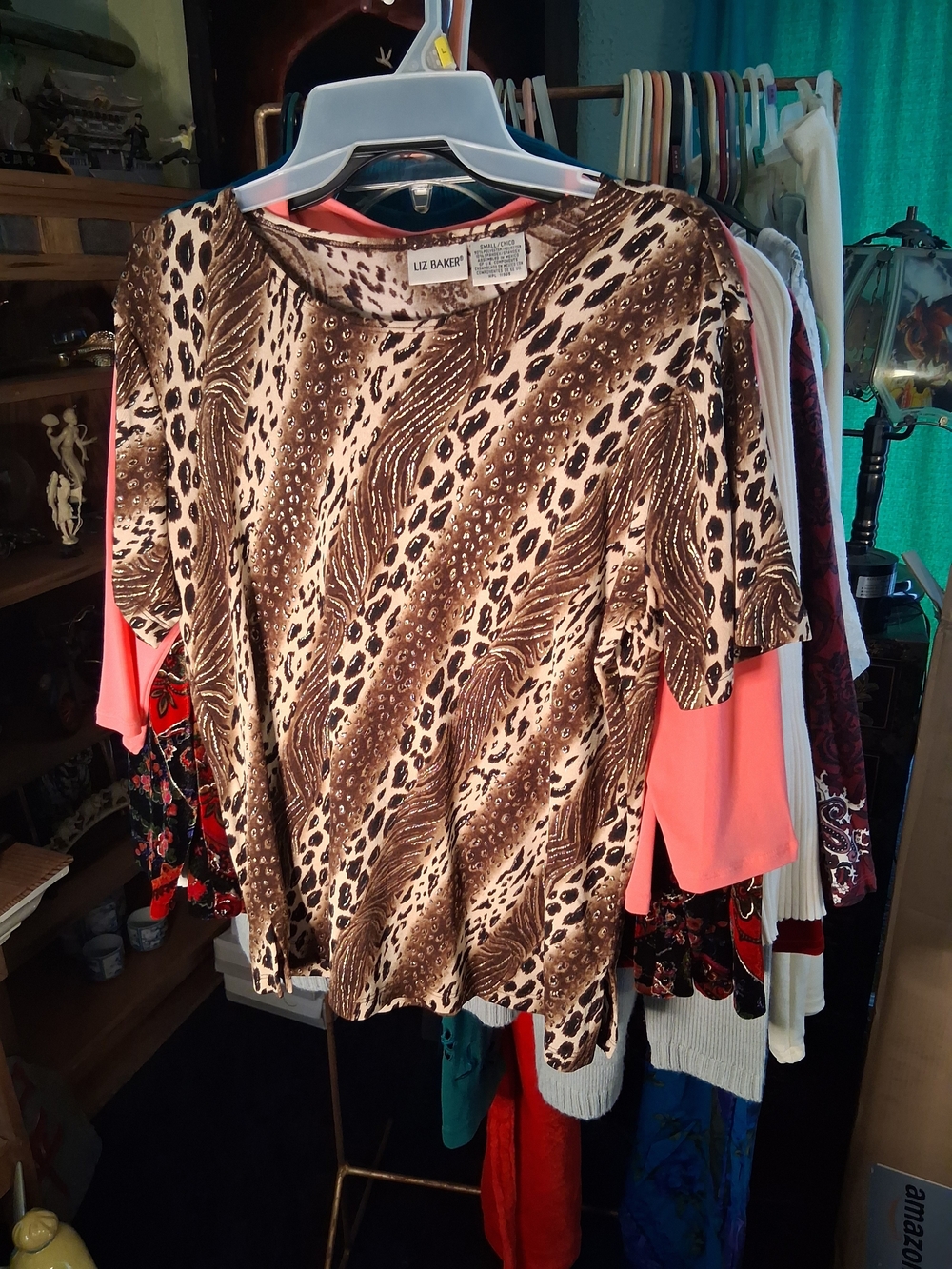 Liz Baker Brown Animal Print Short Sleeve Top